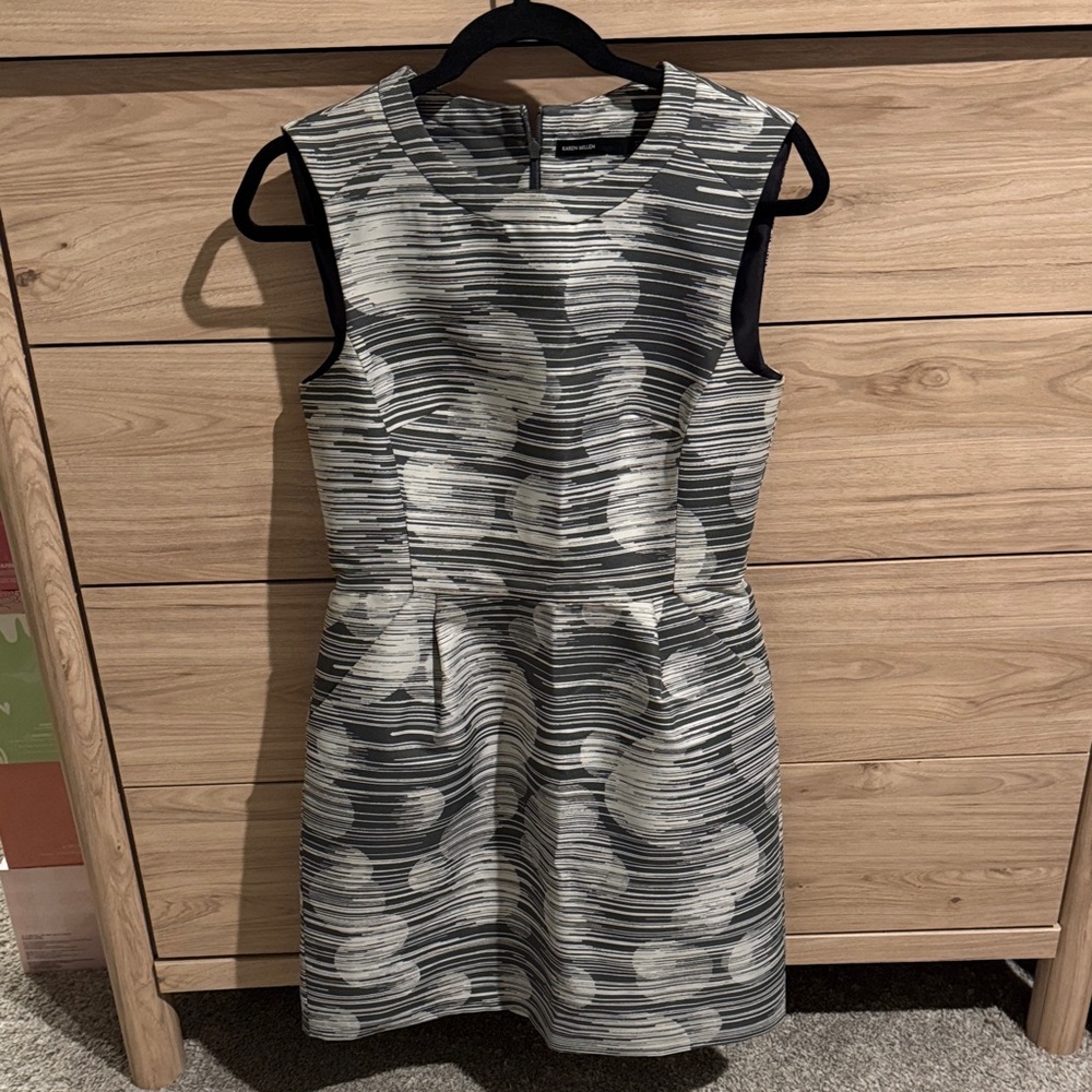 Karen Millen Black and Gray Patterned Mini Dress
